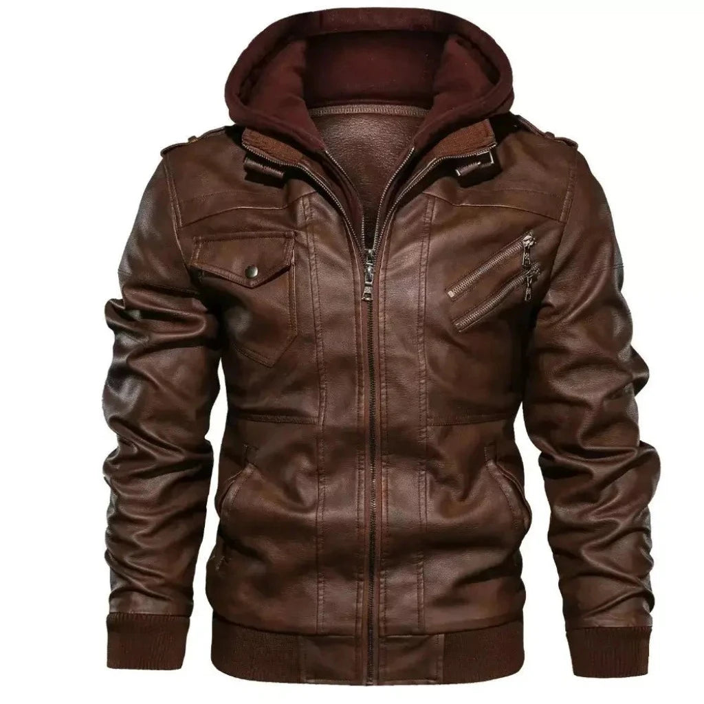 MEN’S JACKET – LEATHER WITH REMOVABLE HOOD