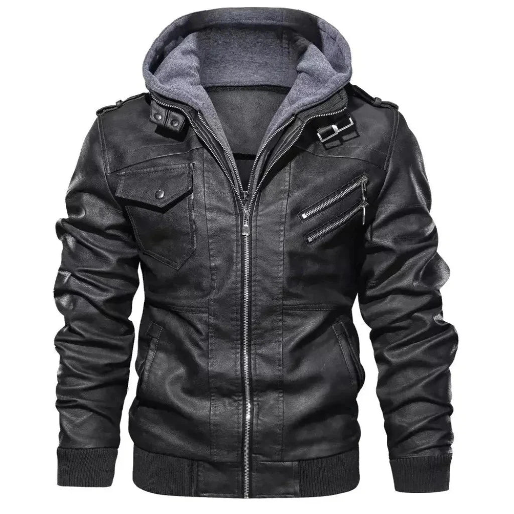 MEN’S JACKET – LEATHER WITH REMOVABLE HOOD